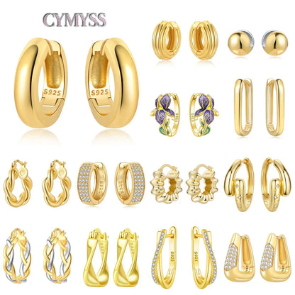 Original 2025 S925 Sterling Silver Zircon 18K Gold Lining Vintage Hoop Earrings for Women Birthday Party Wedding Gift Jewellery.