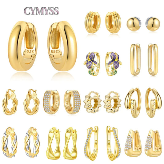 Original 2025 S925 Sterling Silver Zircon 18K Gold Lining Vintage Hoop Earrings for Women Birthday Party Wedding Gift Jewellery.