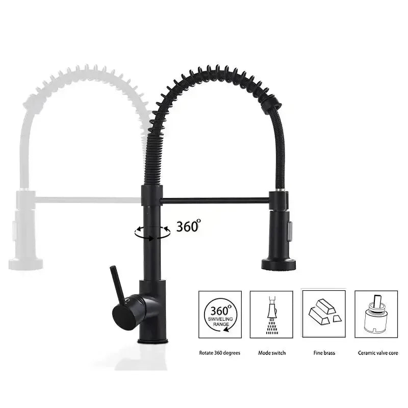 Matte Black Pull Down Kitchen Faucet Chrome Dual Modes Nozzle Hot Cold Water Mixer Crane Tap Brass Spring Kitchen Sink Faucets
