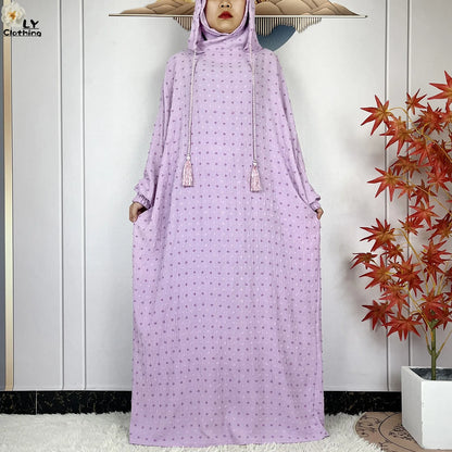2024New Pure Cotton Ramadan Muslim Two-Hat Abaya Dubai Turkey Islam Prayer Clothes Loose Robe Islamic Women Traditional Clothing