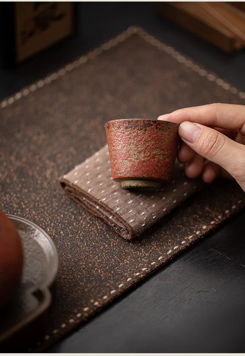 2pc/lot Kiln Change Red Old Rock Mud Horseshoe Teacup Handmade Tea Bowl Single Cups Smelling Cup Jianzhan Master Cups Tea 45ml.