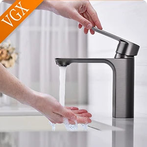 VGX Luxury Bathroom Faucets Basin Mixer Sink Faucet Gourmet Washbasin Tapware Hot Cold Water Tap Brass Chrome Black Brushed Gold