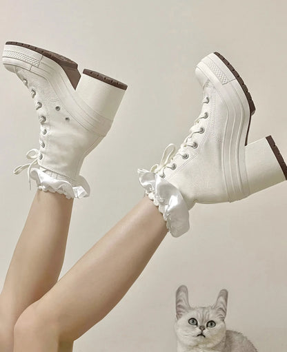 Women Platform Sneakers Luxury Brand  Women Boots Fashion Outdoor Skateboard Shoes Women High Top Canvas Sneaker Plus Size 36-42.