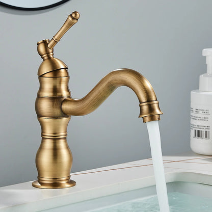 Antique Brass Basin Vessel Sink Faucet Deck Mounted One Hole Cold Hot Water Cold Hot Mixer Tap Bathroom Faucet