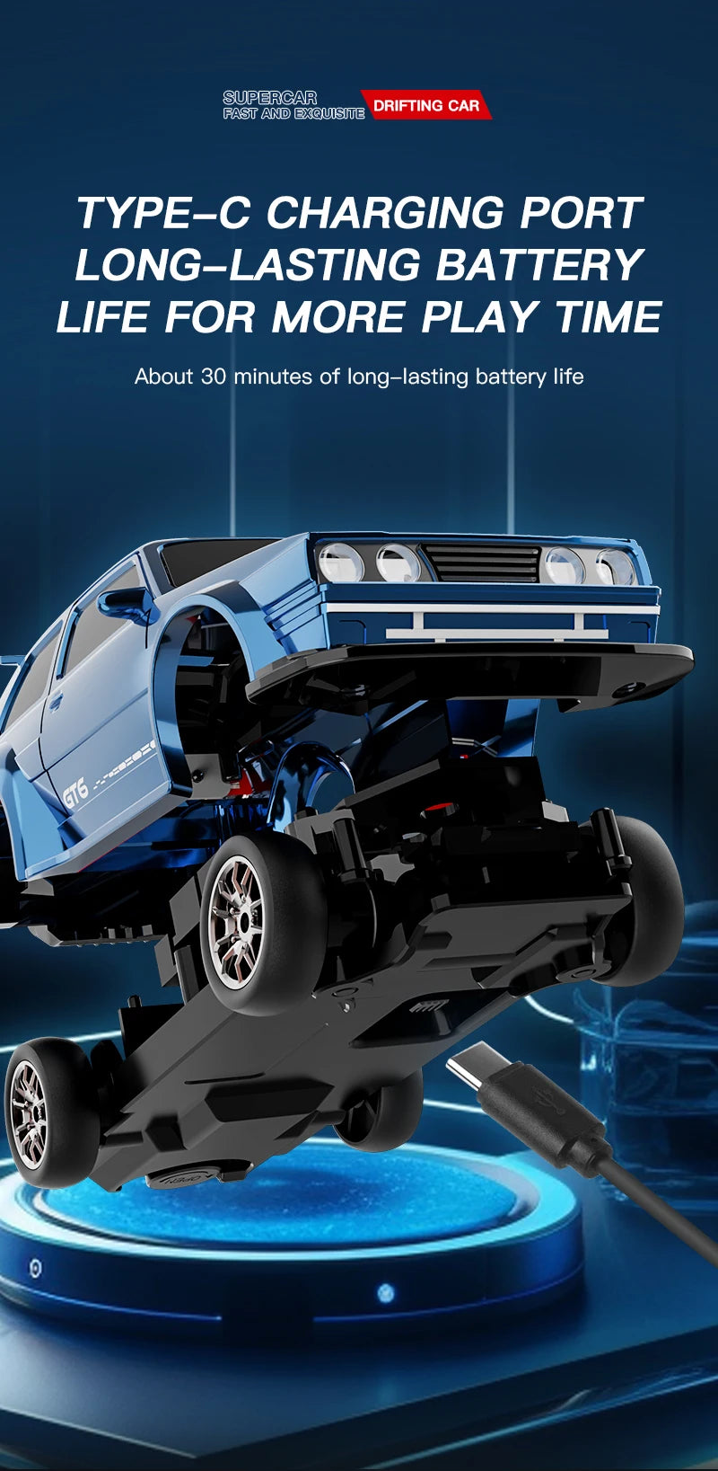 KF30 1:43 4WD Drift Racing Car With Gyroscope Speed Adjustment Real Lighting Control and Damping High Speed RC Cars For Kids Toy.