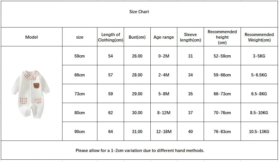 Neugeborenen Baby Overall Kleidung Winter Verdickt Strampler Jungen Mädchen Nette Stickerei Bär Body Herbst Kleidung 0-1-3-6M.