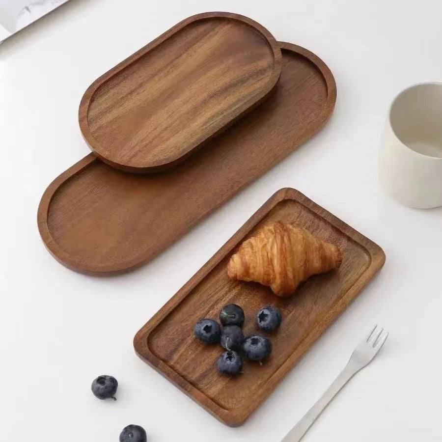 Solid Wooden Tray Rectangular Plate Fruit Snacks Food Storage Trays Hotel Home Oval Serving Tray Decorate Supplies.