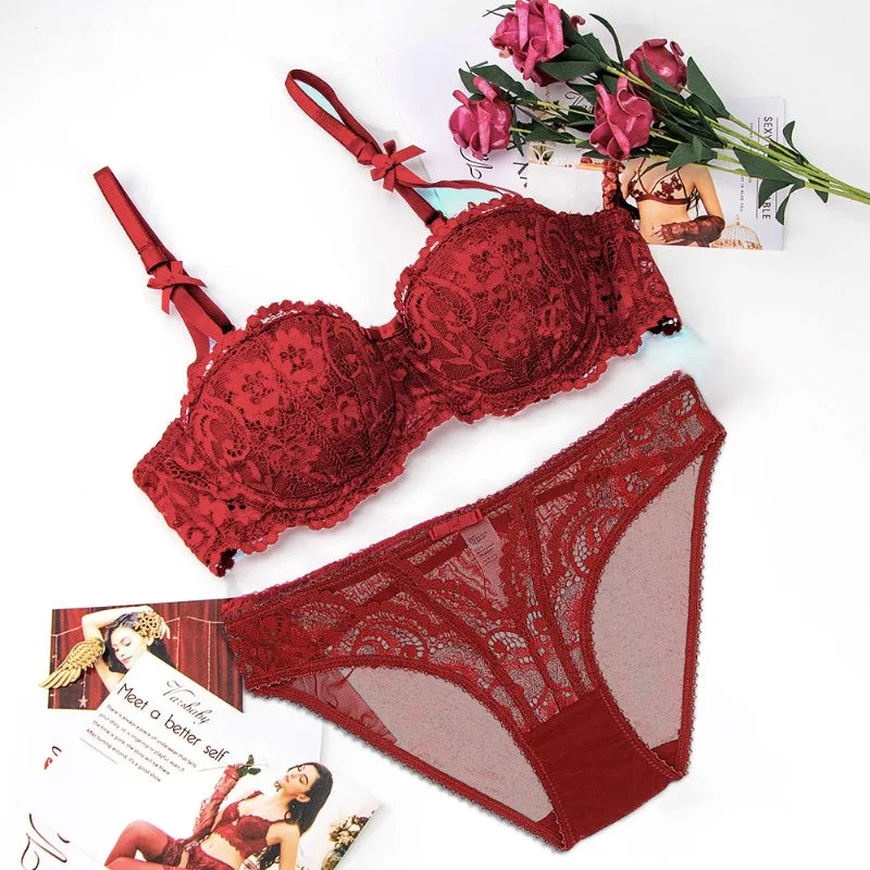 Christmas Red Demi Bra Set: Slimming Adjustable Push Up for Small Bust, Ultra Thin Lingerie Women | Xmas Gift 32AB-38AB 50% OFF.
