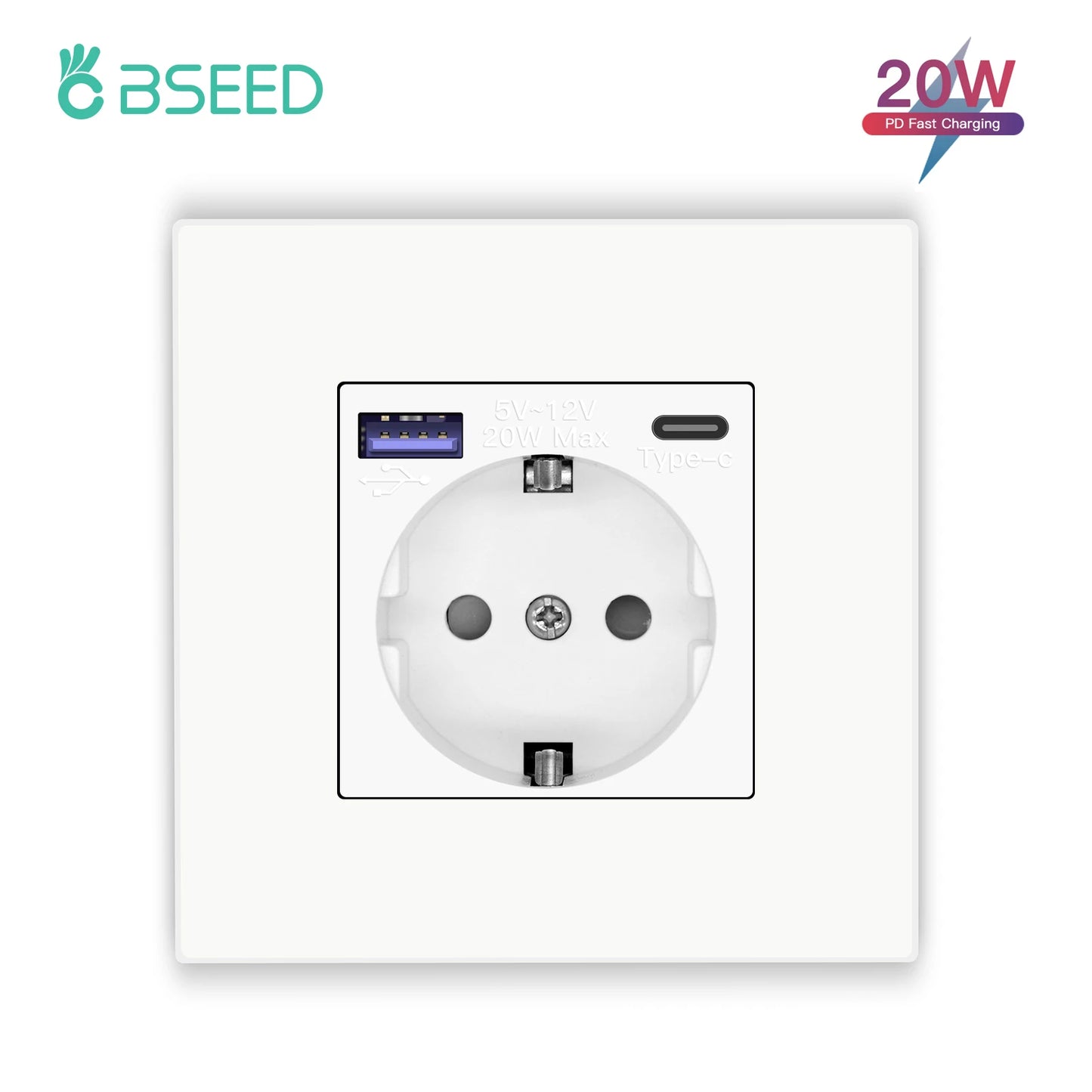 BSEED EU-Wandsteckdosen Typ C USB-Steckdosen Doppelte Steckdosen Dreifachsteckdosen Kunststoffrahmen Deutschland Steckdose mit Dual-USB.