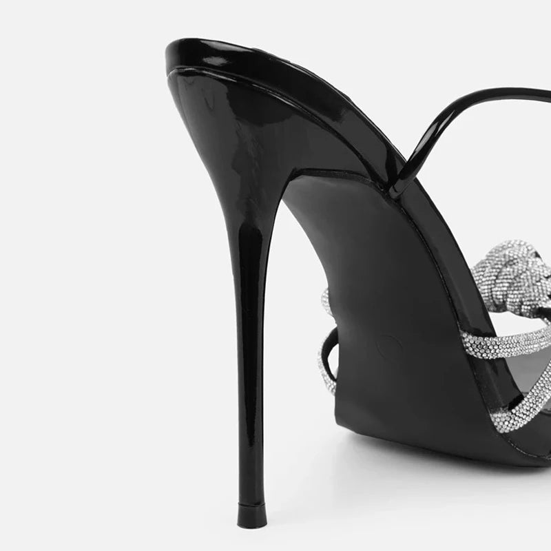 Liyke 2025 New Arrival Silver Crystal Narrow Band Women's Sandals Summer Party Wedding Prom Shoes Platform Open Toe High Heels.