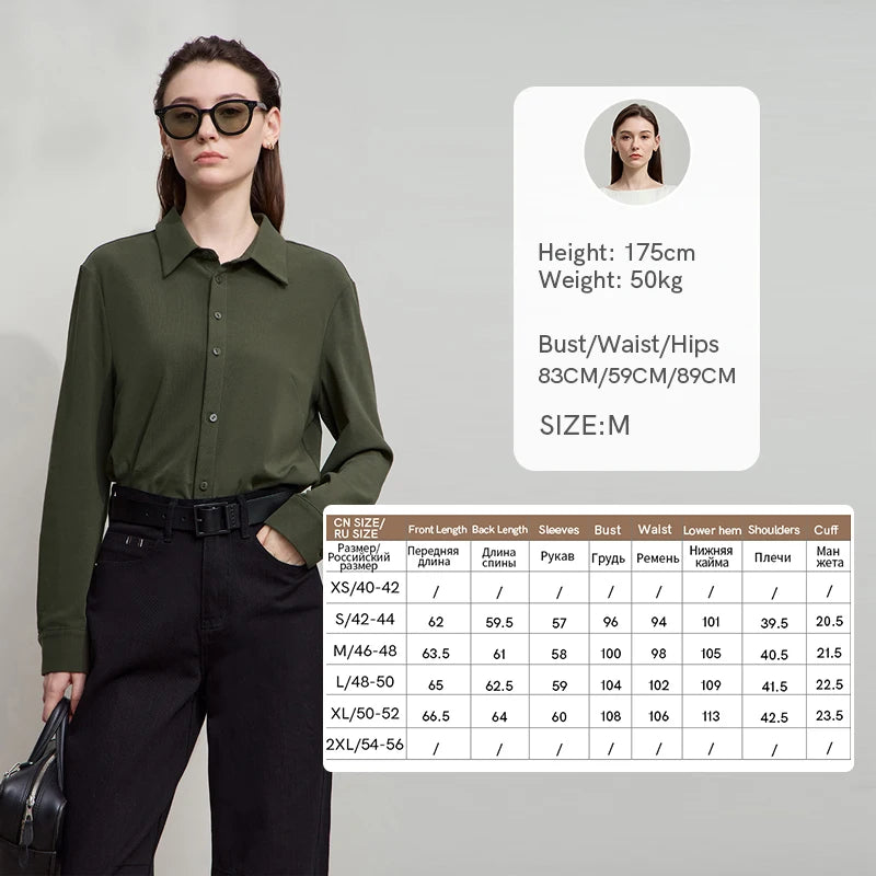 AMII Office Lady Shirt 2025 Autumn New Minimalism thick Long Sleeves Blouse Elastic Cotton Lapel Women's Clothing 12553079
