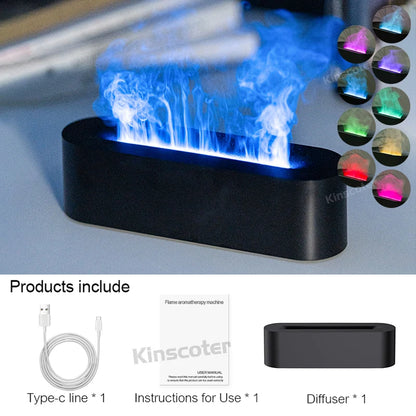 KINSCOTER Realistic Colorful Flame Aromatherapy Diffuser Aroma Essential Oil 150ml USB Air Humidifie Purifier Air Freshener