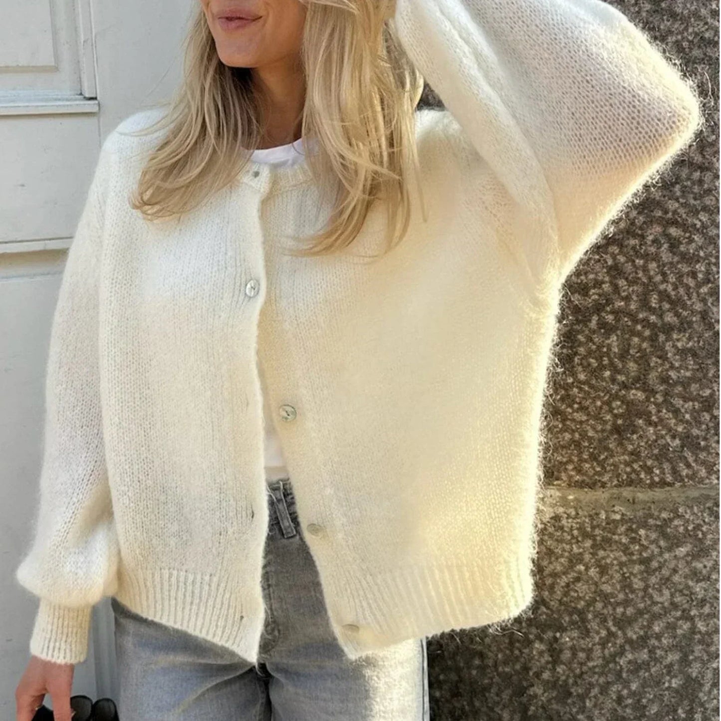 Women Solid Knitted Single Breasted Cardigan O-neck Long Sleeve Loose Soft Sweater 2024 Autumn Lady Knitwear ﻿.