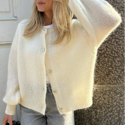 Women Solid Knitted Single Breasted Cardigan O-neck Long Sleeve Loose Soft Sweater 2024 Autumn Lady Knitwear ﻿.