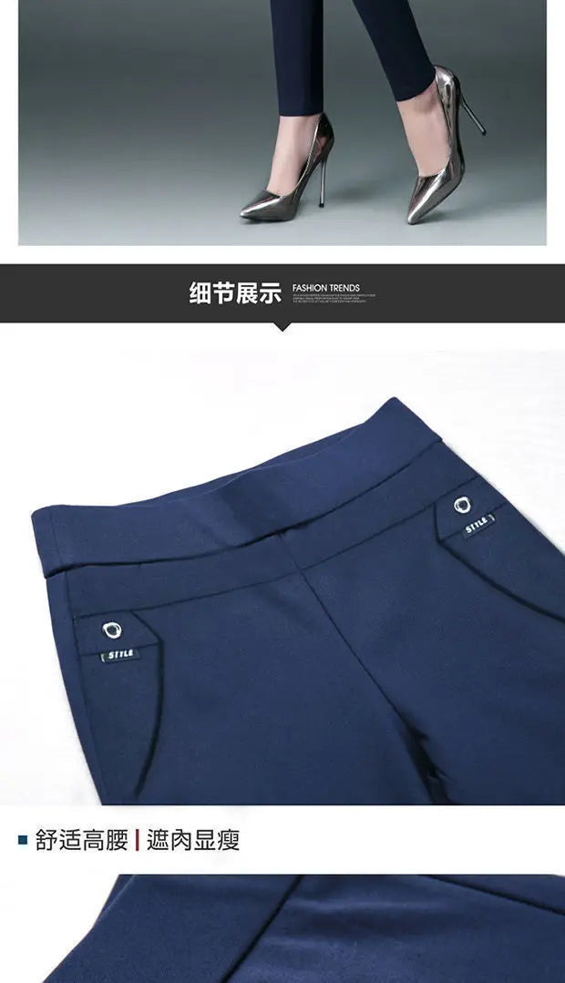 Büro Dame Koreanische Mode Gerade Hosen Weibliche Elastische Band Hohe Taille Feste Große Größe 5XL Frauen Herbst Elegante Hosen 2023