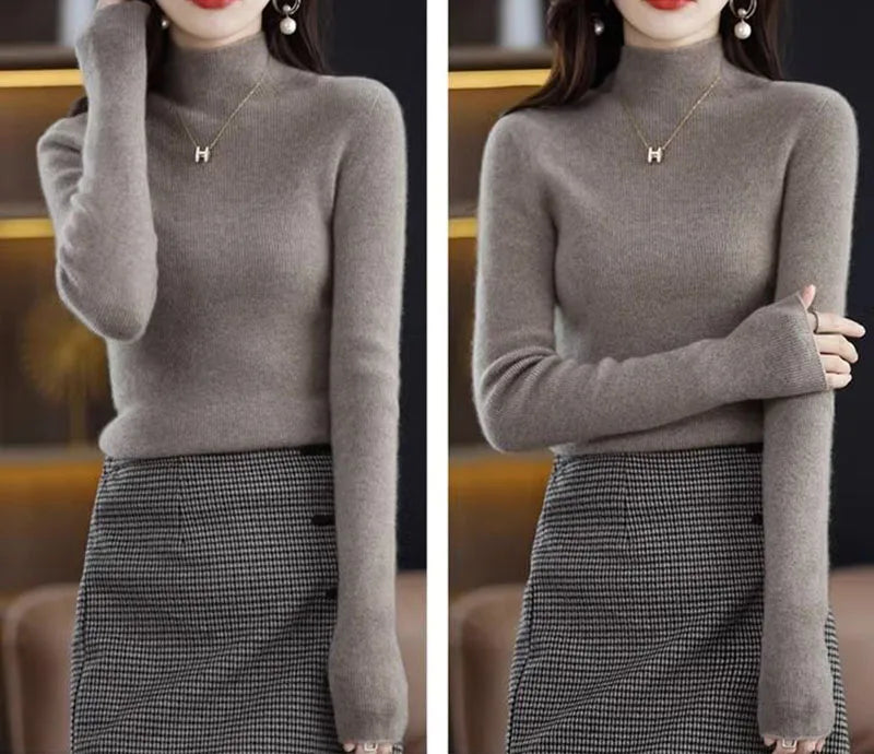 Solide Hälfte Rollkragen Stricken Pullover Frauen Herbst Winter Koreanische Langarm Pullover Mode Alle Spiel Dicke Warme Dünne Jumper Neue.