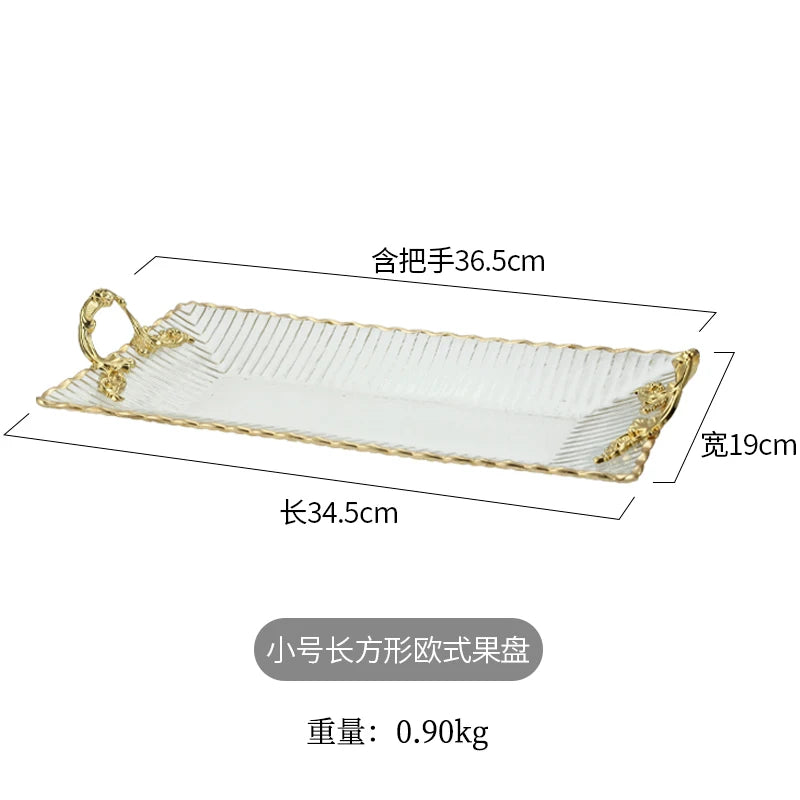 Gold-rimmed Glass Plates, Luxury Fruit Plates, Snacks, Cakes, Snacks, Bread Tray, Binaural Glass Plates, Rectangular Trays.