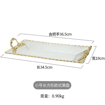Gold-rimmed Glass Plates, Luxury Fruit Plates, Snacks, Cakes, Snacks, Bread Tray, Binaural Glass Plates, Rectangular Trays.