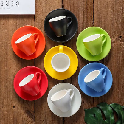 Thickened Ceramic Coffee Cup Set 80ML Italian Espresso Cup Plate Small Cup Colorful with Plate Spoon Drinkware.