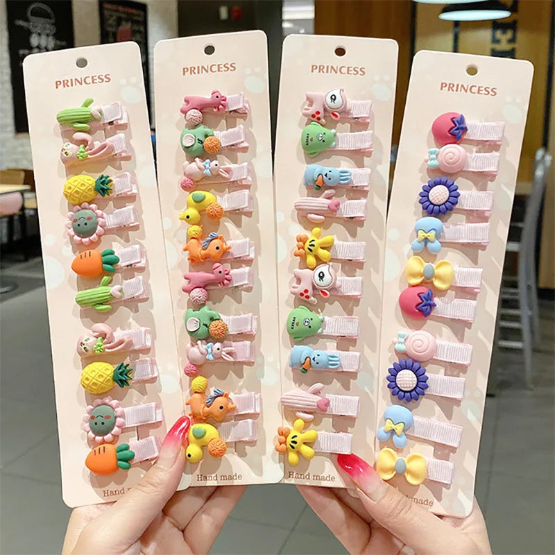 18 Pcs Hair Clip Set Cute Hair Accessories Girl Cartoon Hair Clip Headwear Bow Flower Animal Hairpin Hair Ring Box Not Included.