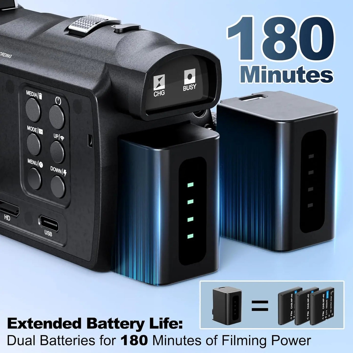 NBD 4K Camcorder Video Camera with 48MP Vlogging Camera With Wi-Fi & App Control,Video Recorder with 3X Battery Life, 16X Zoom.