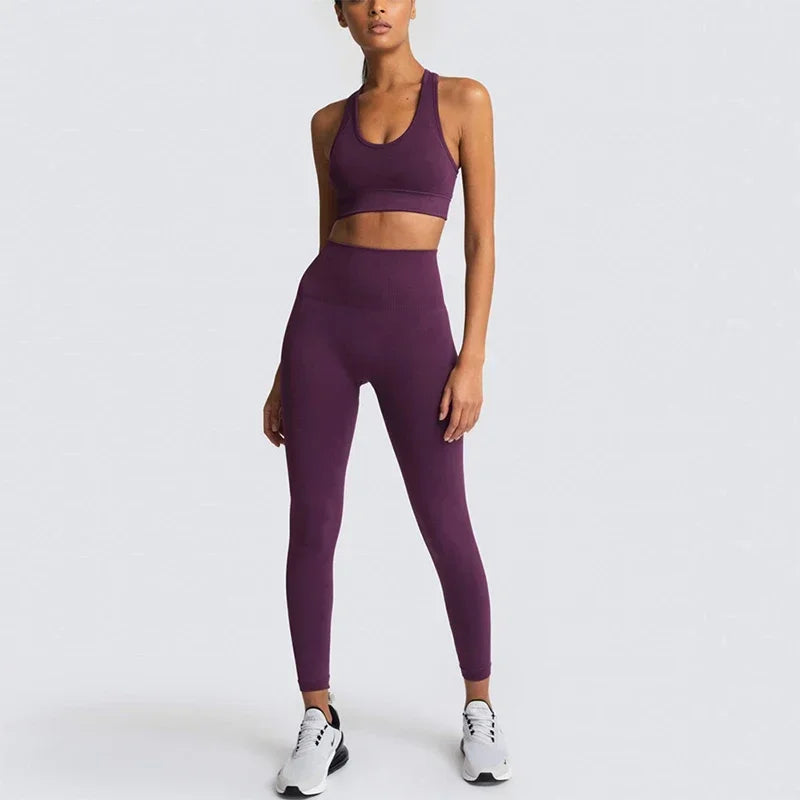 2025 Women's Yoga Set Seamless Sportswear 2-Piece Gym Yoga Clothes Sports Bra + Leggings Running Wear Skinny Sports Set Suits.