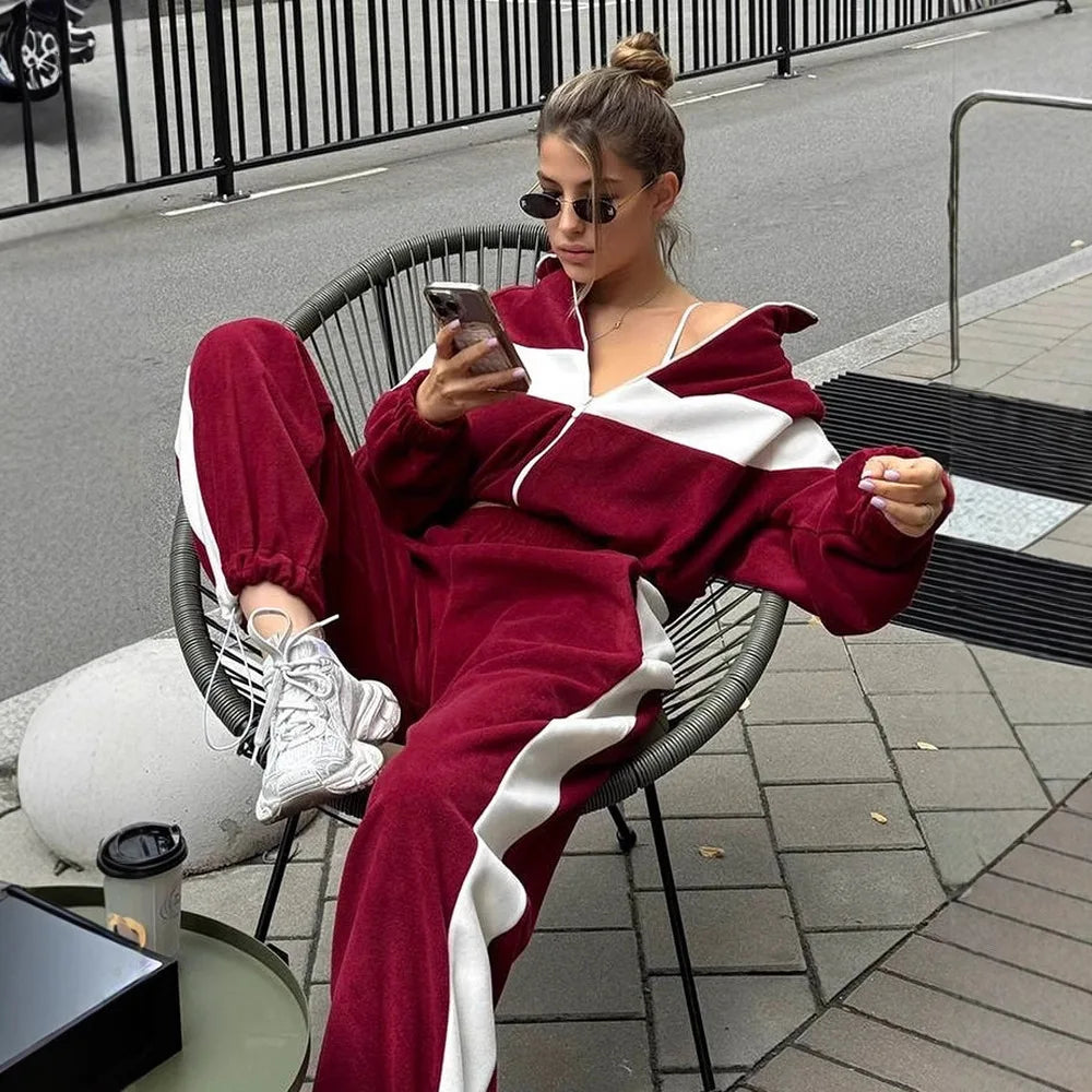 Women's Ready Zip Front Set Street Style Lightweight Hoodie & Pants Two Piece Sports Casual Fashion Loose Outdoor Outfit