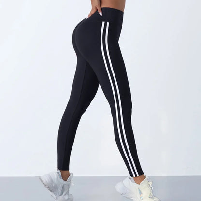 Yoga-Leggings für Damen, gestreift, schlank, Sporthose, hohe Taille, Hüftheben, lässige Strumpfhosen, Workout, Laufen, dehnbare Gym-Leggings.