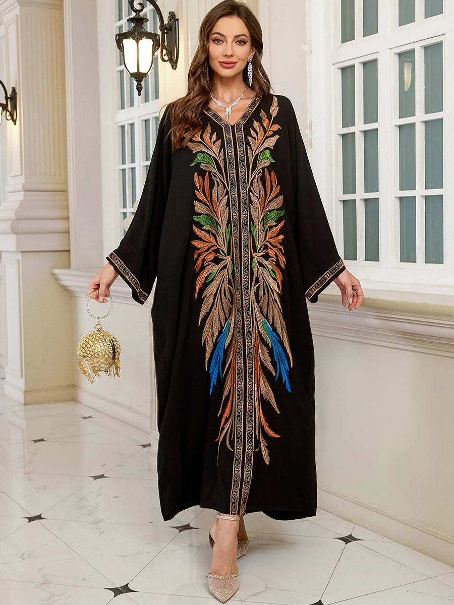 Frauen bestickte lange Kaftane Plus Size Kaftan Kleider Strand Badeanzug Cover Up Moomoo Kleid marokkanische Robe