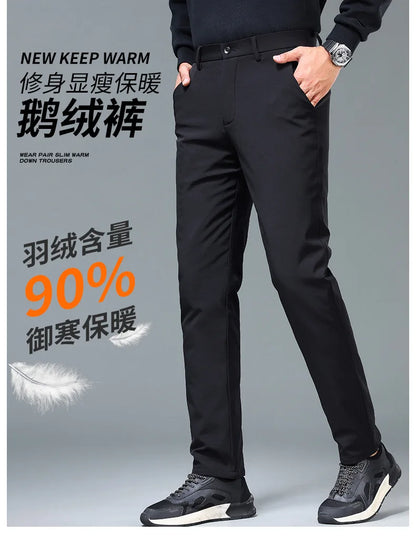 Men's Winter Formal Down Pants Goose Feather Warm Trousers Business Suit Pants for Man  calca termica masculina inverno PT-597.