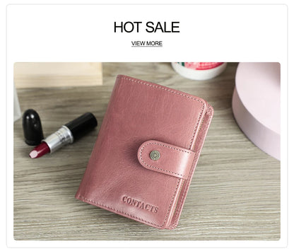 Contact'S Genuine Leather Wallets Women Men Wallet Short Small RFID Blocking Card Holder Wallets Ladies Red Coin Purse