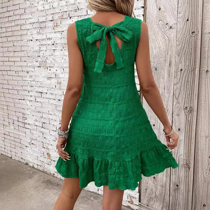 Neue Sommer Ärmellose Rüschen Mini Kleid Frauen Casual Lose Kurze Kleider Für Frauen Elegante Strand Urlaub Kleid 2024.