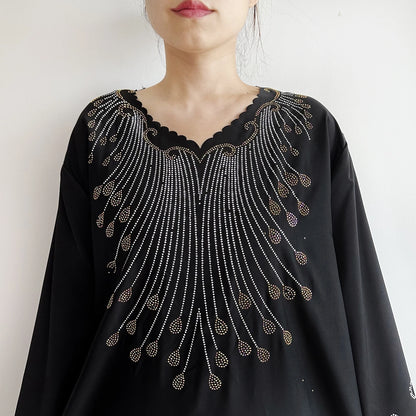 2025Fashion Dubai Diamond Muslim Women Modest Dress Elegant Arabic Femme Hijab Long Sleeve Chiffon Abaya Islamic Turkey Clothing.