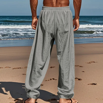 Frühling Sommer Dünne männer Casual Leinen Hosen Strand Stil Kordelzug Gerade Bein Lange Hosen Hochwertige Bequeme Passform