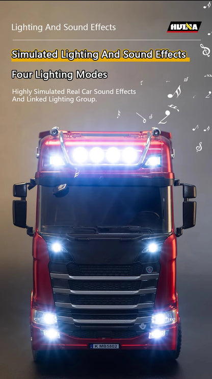HUINA 1501 770S Alloy Tractor 19CH RC Truck 1/18 2.4G remote control Engineering Trailer Truck with Light and Sound Toys.