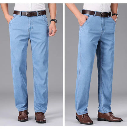 Business Lyocell Jeans Men Summer New Thin Fashion Straight Breathable Brand Pants Male Slim Comfortable  Denim Trousers.