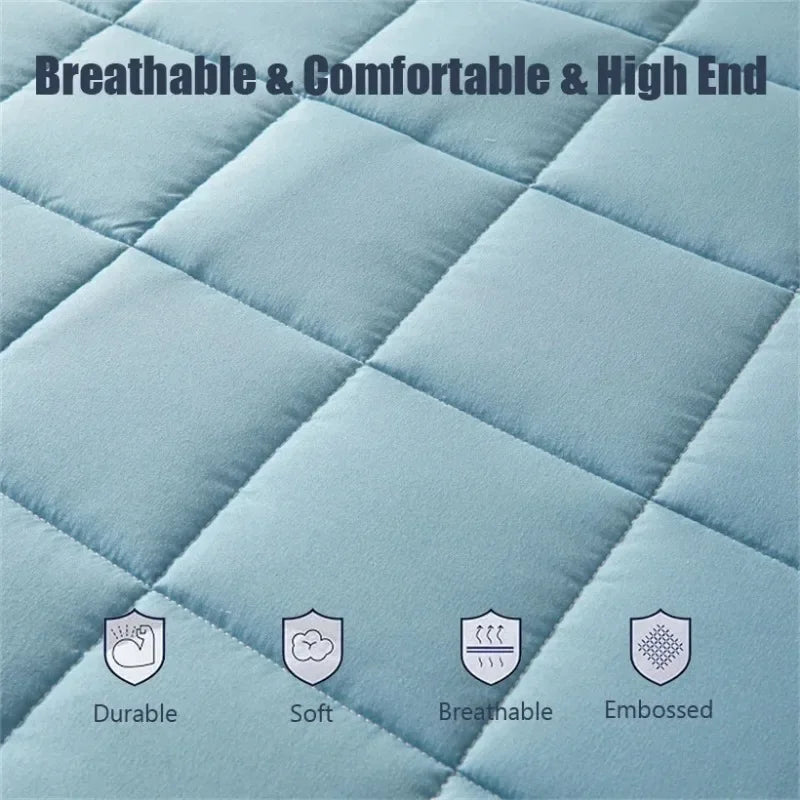 Breathable Quilted Mattress Protector with Soybean Fiber Padding Hypoallergenic Skin-Friendly Cover Machine Washable 720° Cover.