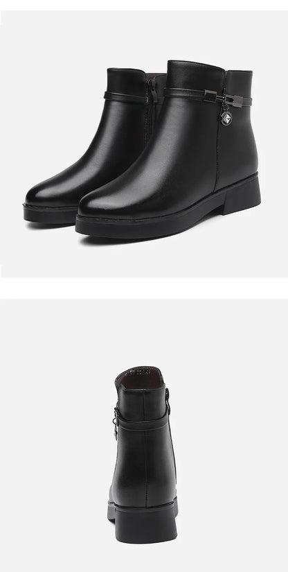 WOIZGIC Women Mother Female Ladies Genuine Leather Ankle Shoes Boots Platform Wool Plush Warm Fur Winter Zipper Plus Size 42 43.