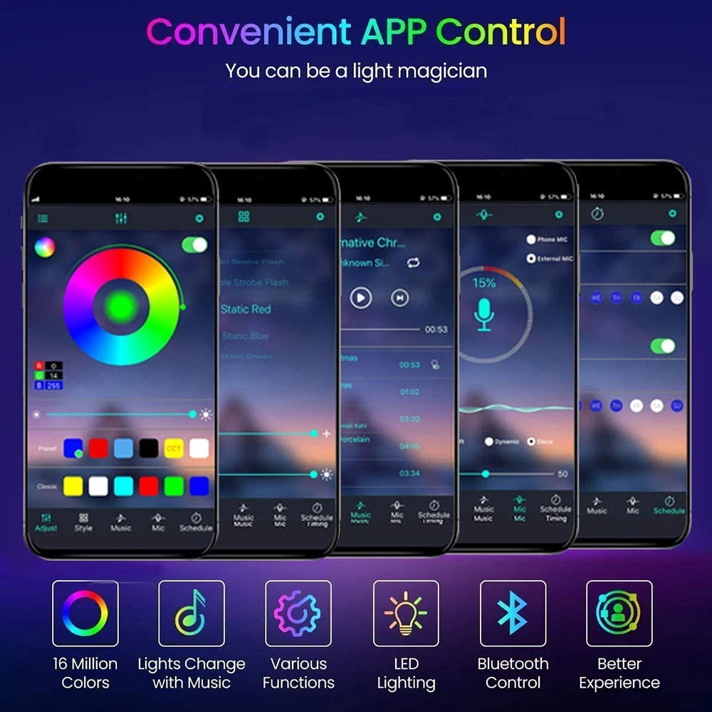 LED-Leuchten für TV, RGB-LED-Streifen, Bluetooth-Steuerung, 5 V, USB-LED-Band, flexibles Band für TV-Hintergrundbeleuchtung, Raumdekoration.