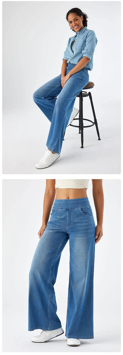 Women's New Large Size Denim Wide-Legged Trousers American High-Waisted Thin Straight Loose Casual Trousers Casual Jeans.
