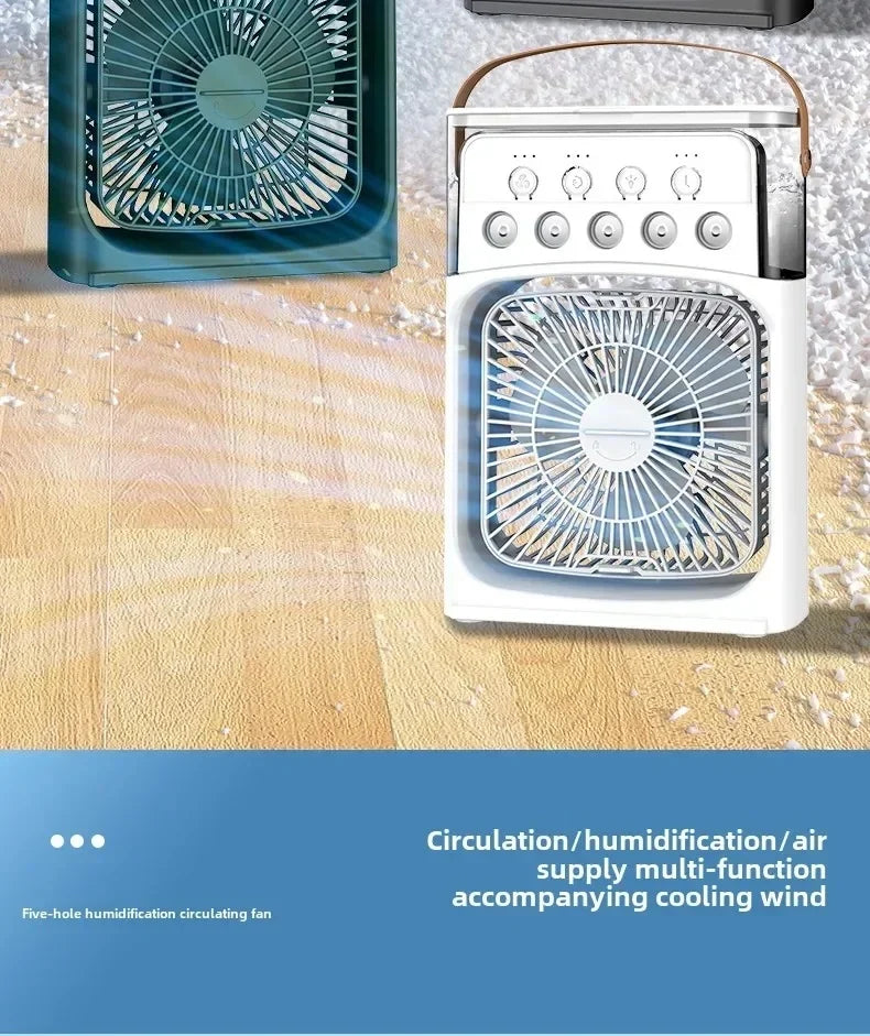 Portable Mini Fan 3 in 1 Cooler Home House LED USB Desk Bedroom Indoor Air Conditioner Humidifier Fans Summer Cool Living Room