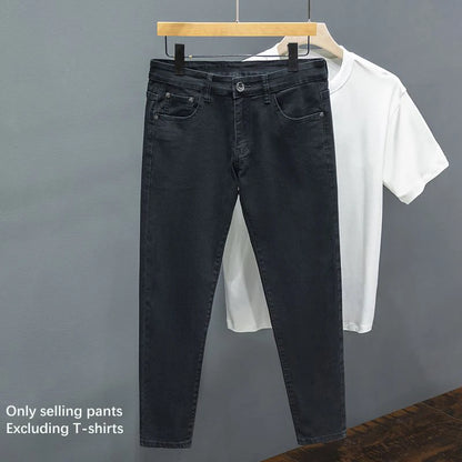White Jeans Men's Slim Straight Ankle-length Soft Comfort Elastic Denim Trousers Fashion Korean Basic Casual Pencil Pants.