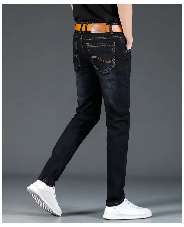 New 2025 Men's Slim Fit Casual Jeans Thin Straight Leg Summer Elastic Comfortable Long Trousers Versatile Style for All Occasion.