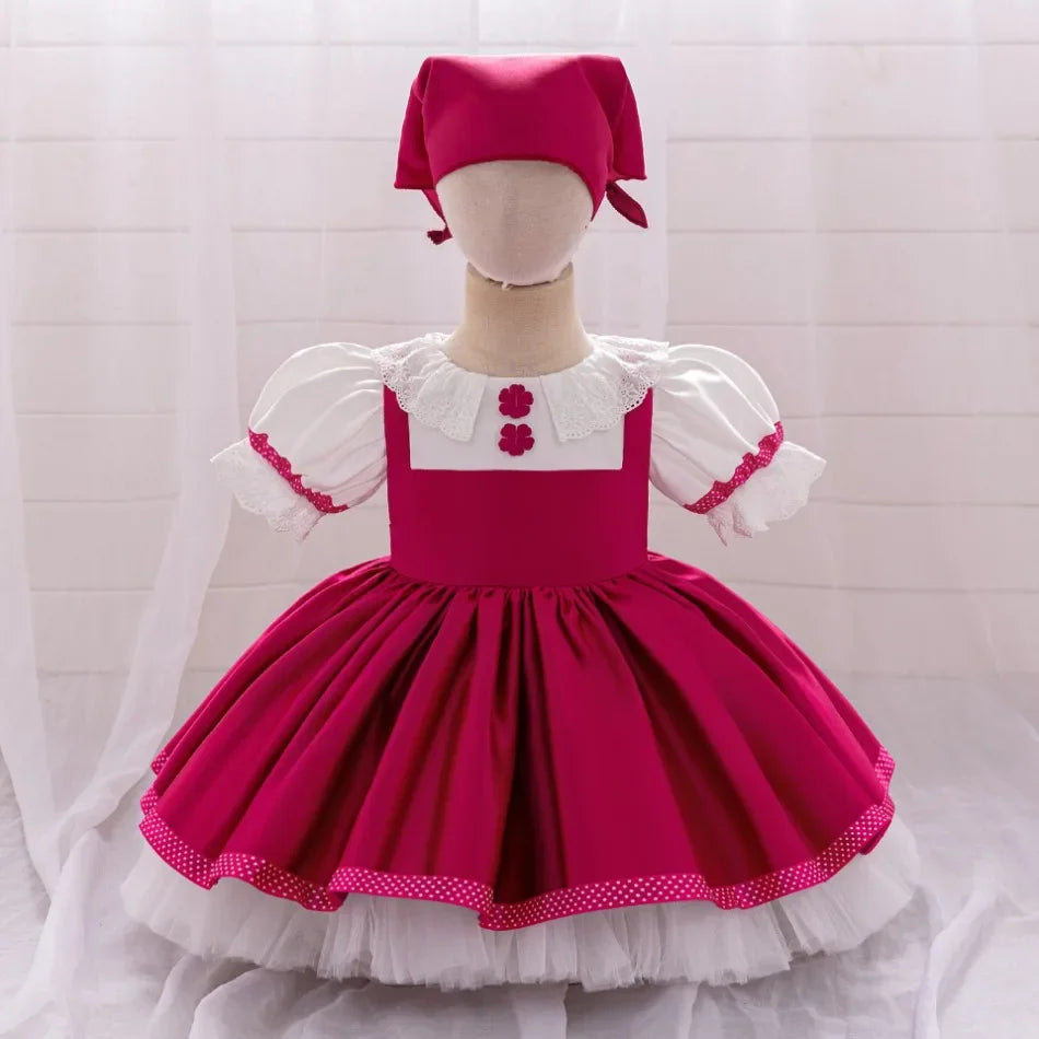 Mascha und Bär Lolita Mädchen Partykleid Barbie Pink Maid 1. Geburtstag Prinzessin Kleider für Kinder Spitze Weihnachtskostüme ASQ03