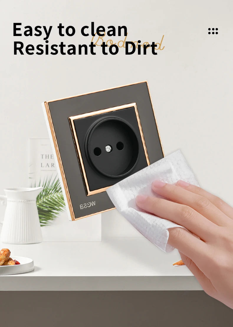 WESA EU-Standard-Spiegel-Acryl-Wandsteckdose, schwarze, flammhemmende Panel-Steckdose, 16 A, Steckdose, keine Standard-Erdung.