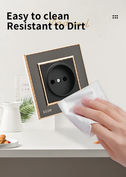 WESA EU-Standard-Spiegel-Acryl-Wandsteckdose, schwarze, flammhemmende Panel-Steckdose, 16 A, Steckdose, keine Standard-Erdung.