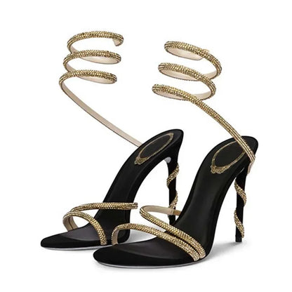 Eilyken Fashion Crystal Stiletto High Heels Woman Sandals Street Style Sexy Open Toe Wedding Party Prom Ankle Strap Shoes.