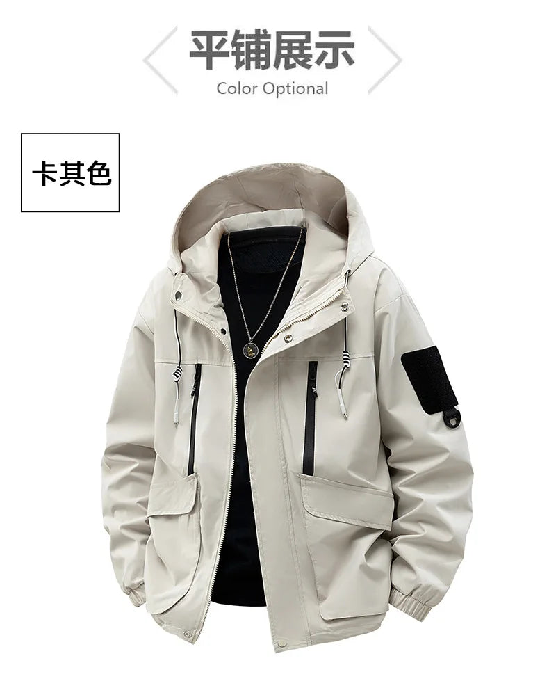 Jacket Mens Spring autumn New men jacket printing hooded Jackets casual coat Men's business coats Size M-4XL 5XL Hat detachable.