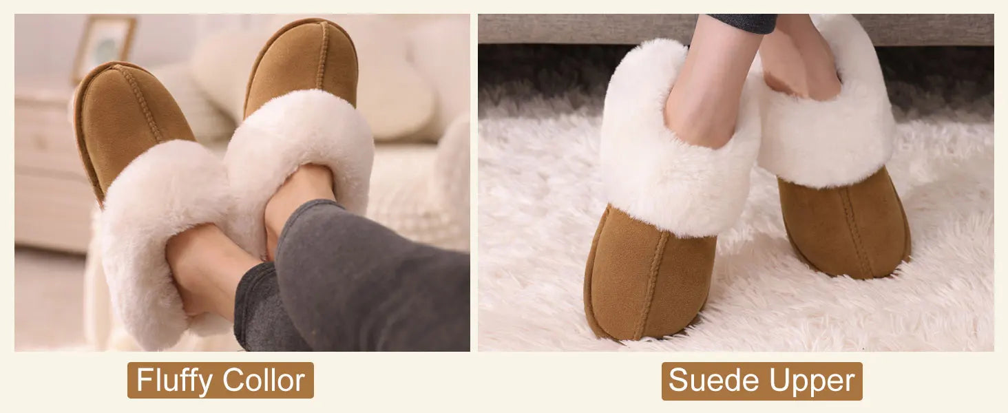 Evshine Winter Warm Memory Foam Slippers For Women Indoor Plush Home Shoes Fluffy Faux Fur Slippers Cozy Suede Furry Flat Slides.