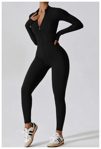 Zipper Long Sleeve Jumpsuit Gym Sportswear Women Yoga Boilersuit Women Sports Jumpsuit Fitness Rompers Stretch Workout Bodysuits